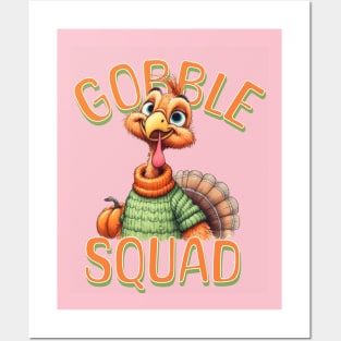 Thanksgiving Gobble Squad Cute Turkey Cartoon quote design Posters and Art